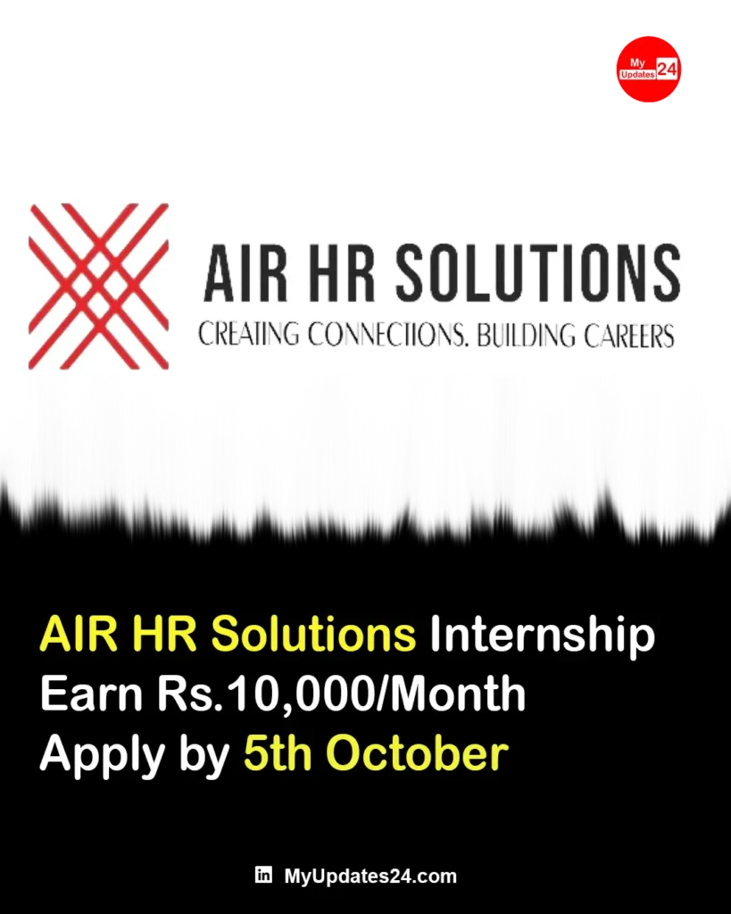 AIR HR Solutions Social Media Marketing Internship; Stipend ₹10,000 – Gurgaon : Apply by 5th Oct '24AIR HR Solutions Social Media Marketing Internship; Stipend ₹10,000 – Gurgaon : Apply by 5th Oct '24