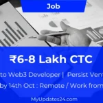 Crypto Web3 Developer at Persist Ventures Remote ₹6-8 Lakh CTC Apply by 14th Oct